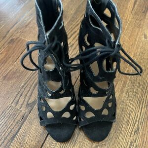 Aldo Black Cutout Lace-Up Heels
